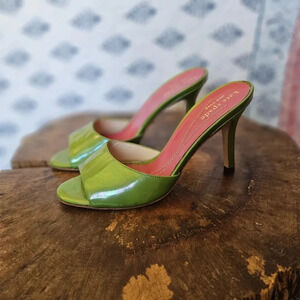 Kate Spade Italian Vintage 70s Dress Slide Green Iridescent Shimmer Heels 5